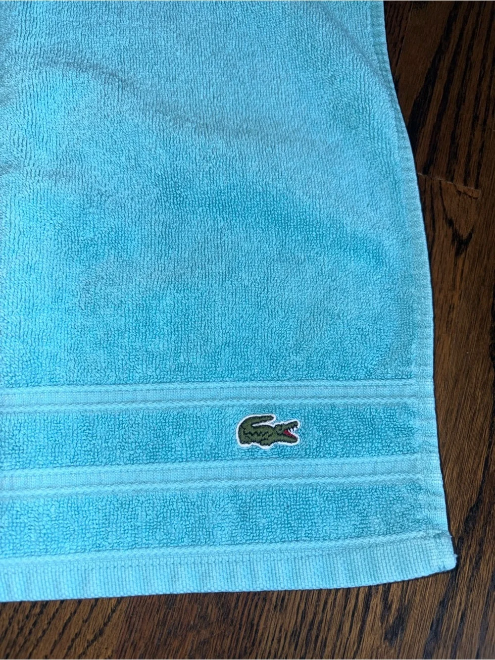 Lacoste Hand Towel Teal Blue 100% Cotton Crocodile Logo 28 X 14 1/4